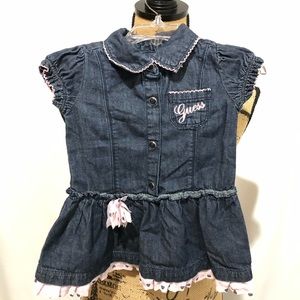 Guess Denim with Pink Flower & Trim Toddler Dress